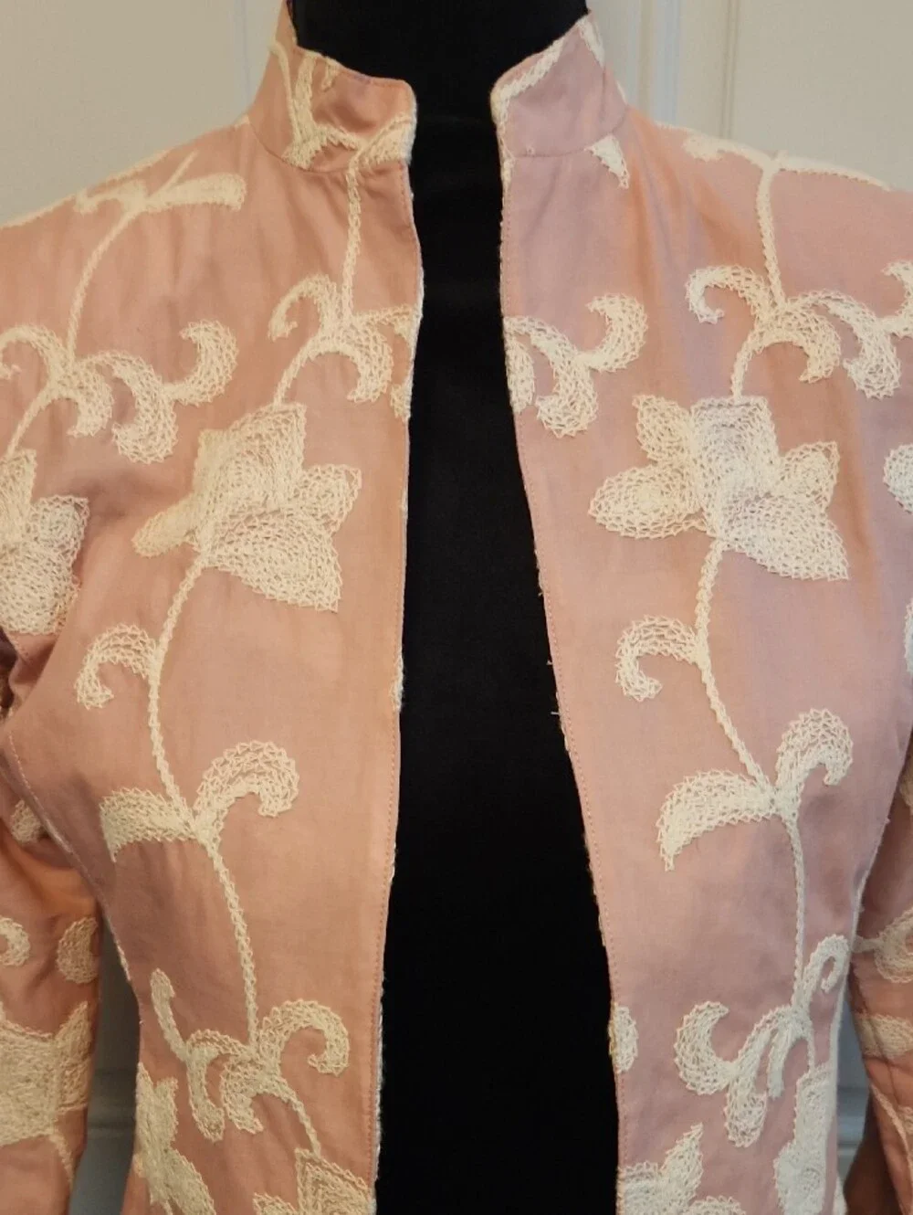 Women's Dusty Pink Embroidered Open-Front Blazer Jacket